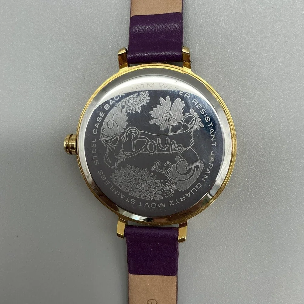 Boum Womens Watch 36mm Purple Dial Gold Tone Leather 3ATM WR New Battery